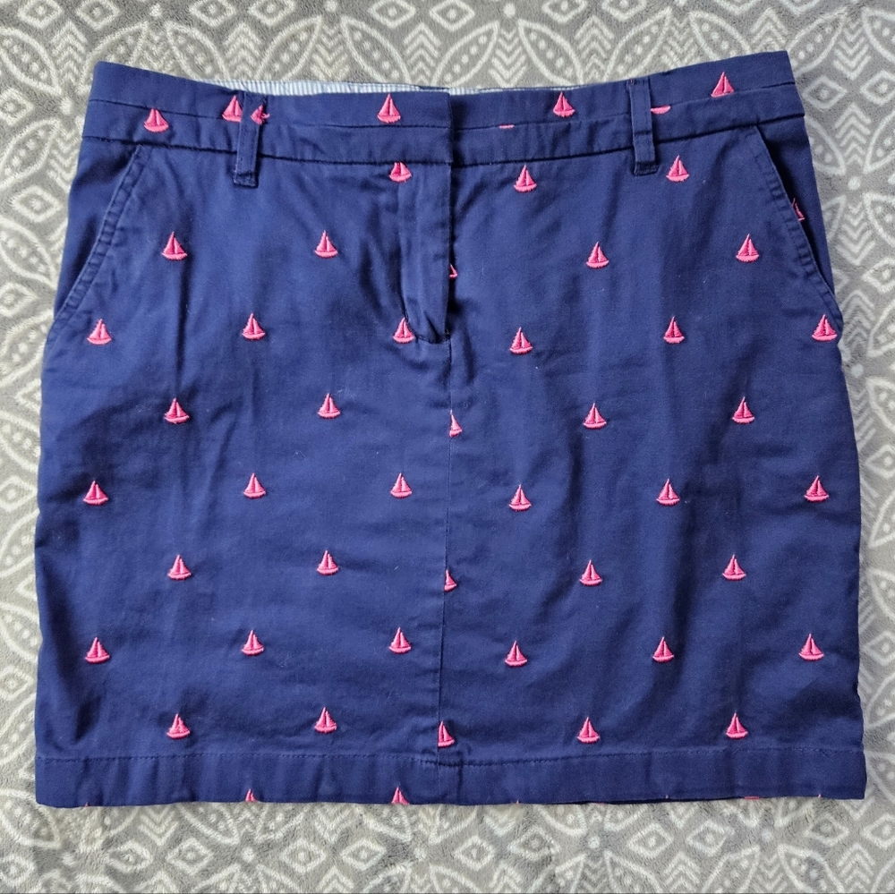British Khaki Navy Blue Skirt, Pink Sailboats, US size 6